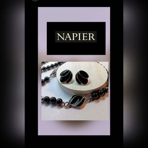 Napier Black & Silver Toned Wing Design Necklace & Earring Set